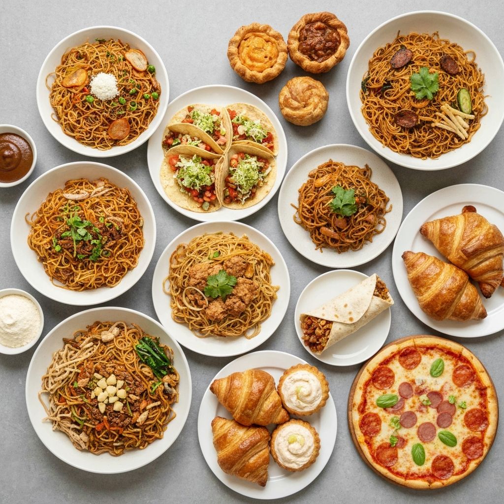 Diverse foods from different cultures and traditions displayed together