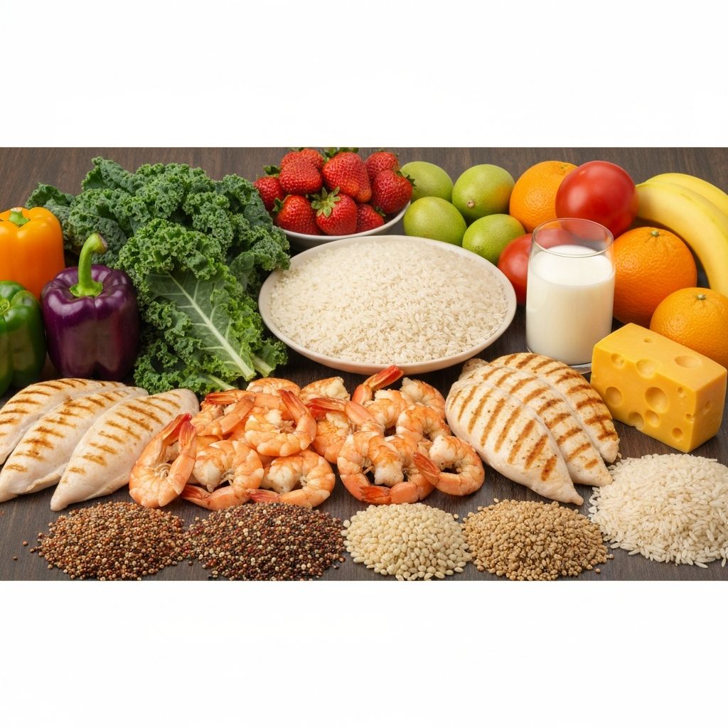 Colorful display of diverse foods from all major food groups